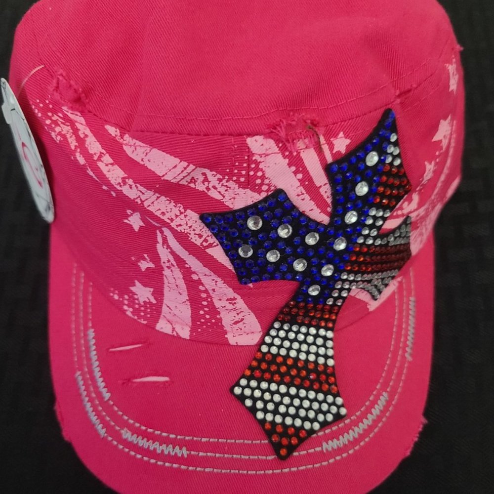 Pink Red White Blue USA Rhinestone Flag Hat